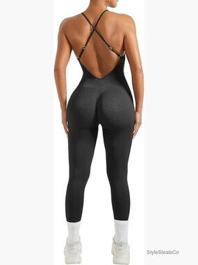 Strappy Backless One Piece Jumpsuit Tummy Control Workout Romper